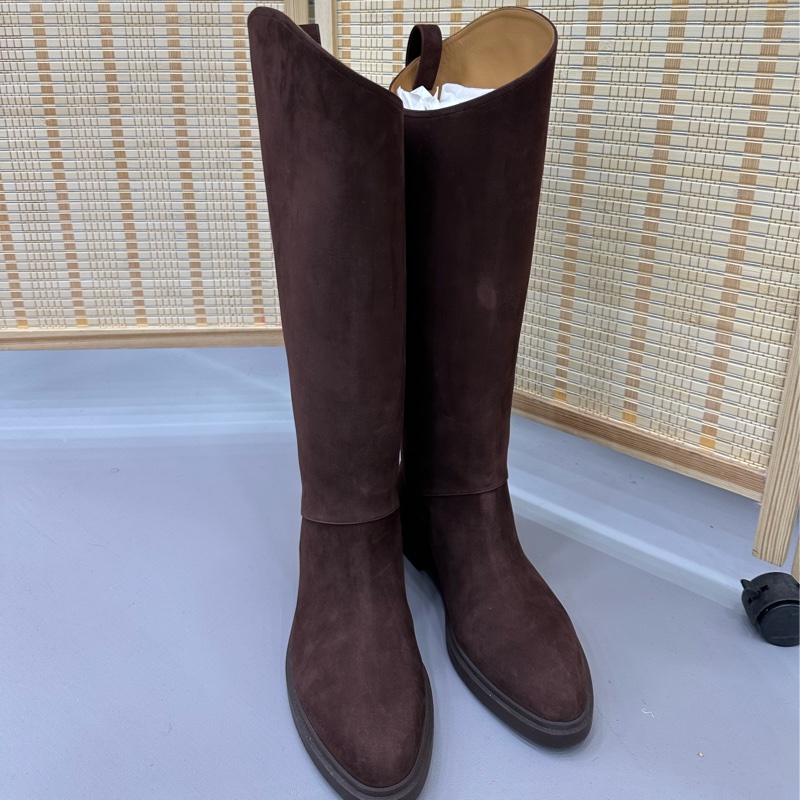 Loro Piana 25秋冬老錢風巧克力色麂皮騎士長靴 斷貨王 38碼-0