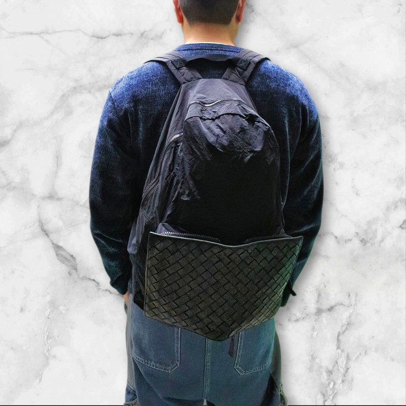 【9成新】㊣✨Bottega Veneta ✨(附防塵袋)寶緹嘉 BV 拼色 羊皮 編織 拼接 帆布 可收納 後背包 /二手包/二手精品/保證正品🌳二手樹屋🌳-41