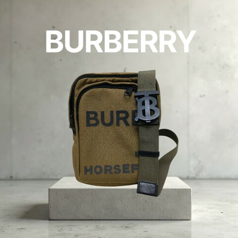 ㊣✨ Burberry✨博柏利 褐綠色 印字 布面 直立 胸前包 胸包 斜跨包 單車包/二手精品/保證正品🌳二手樹屋🌳