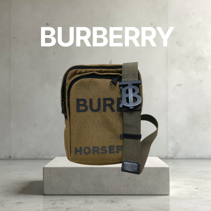 ㊣✨ Burberry✨博柏利 褐綠色 印字 布面 直立 胸前包 胸包 斜跨包 單車包/二手精品/保證正品🌳二手樹屋🌳-0