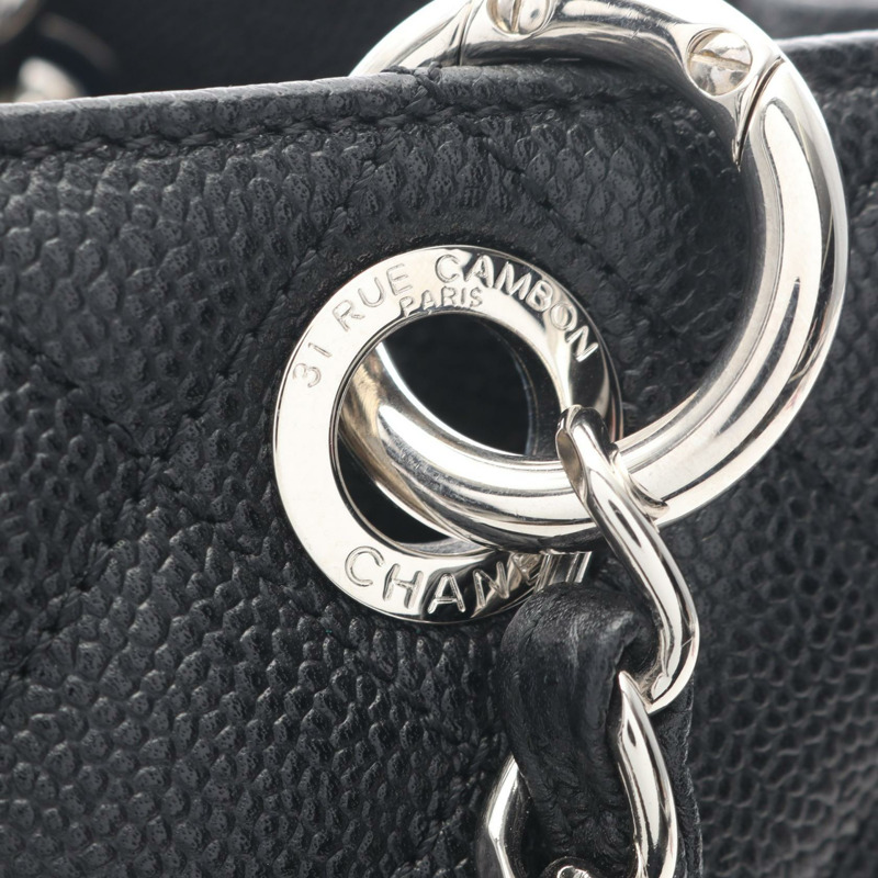 香奈兒 (CHANEL) Matelasse Grand Shopping GST 鏈條肩背包,黑色皮革,二手-5