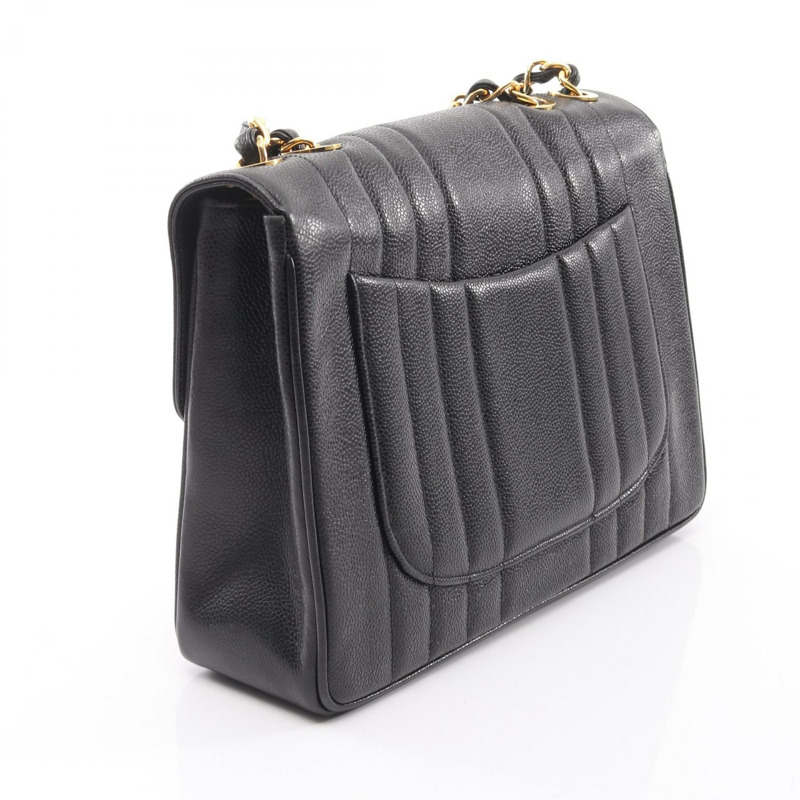 香奈兒 Mademoiselle 鏈條肩挎包 黑色皮革 GHW 二手 CC-1