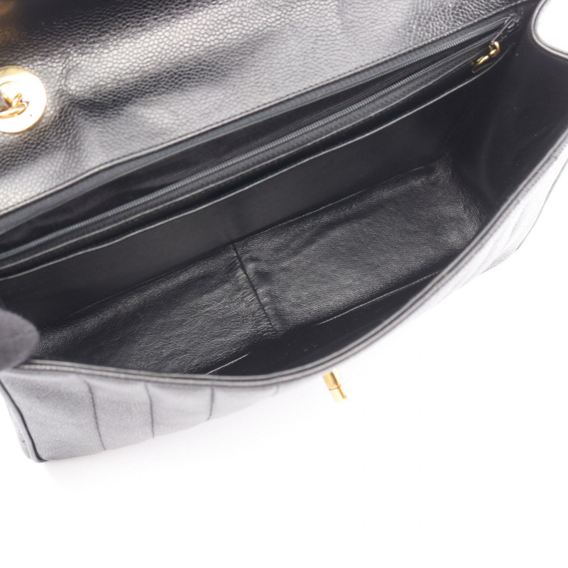 香奈兒 Mademoiselle 鏈條肩挎包 黑色皮革 GHW 二手 CC-2