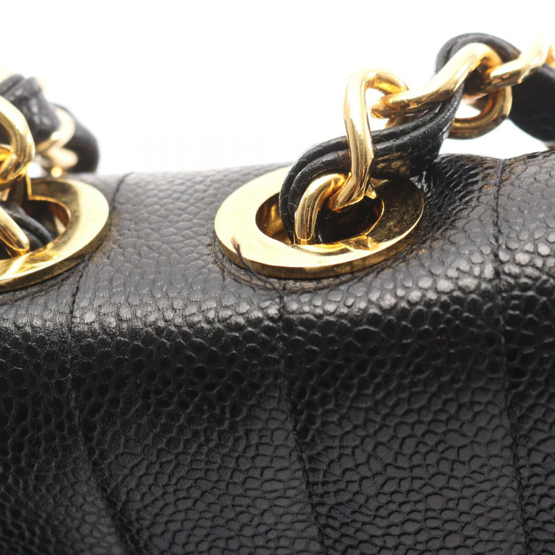 香奈兒 Mademoiselle 鏈條肩挎包 黑色皮革 GHW 二手 CC-6