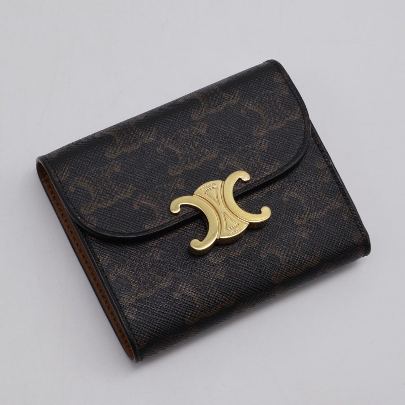 CELINE Triomphe凱旋釦老花三折短夾-0