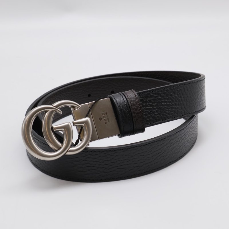 GUCCI 雙G腰帶 - 黑銀 85-0