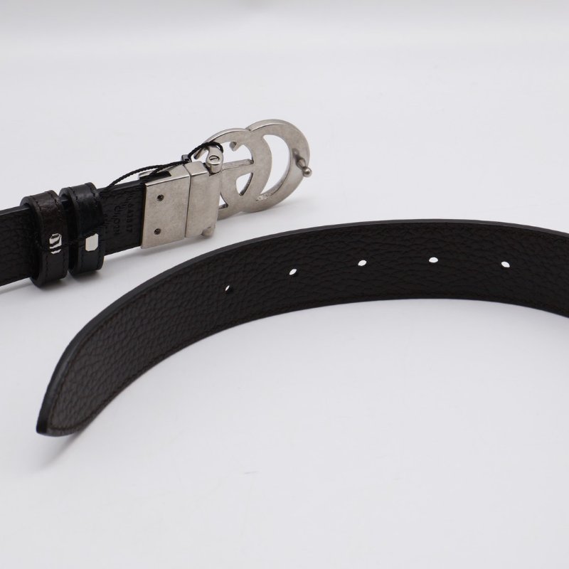 GUCCI 雙G腰帶 - 黑銀 85-1