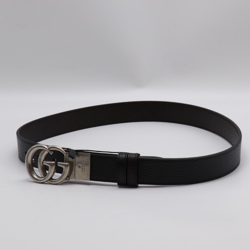 GUCCI 雙G腰帶 - 黑銀 85-3