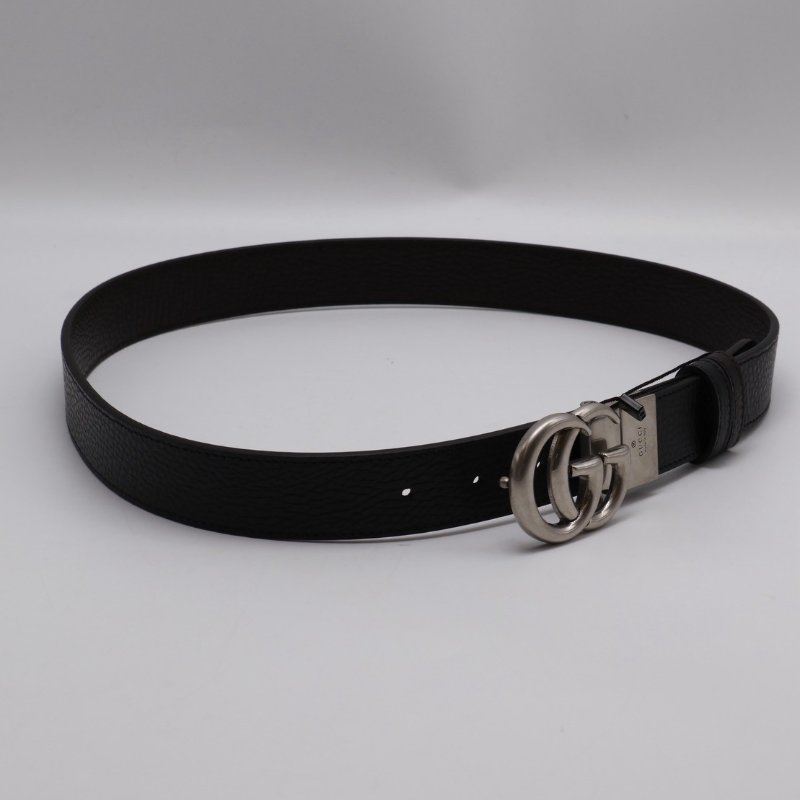 GUCCI 雙G腰帶 - 黑銀 85-4