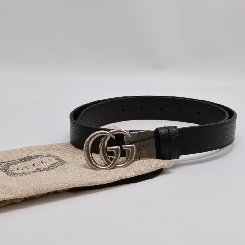 GUCCI 雙G腰帶 - 黑銀 85-5