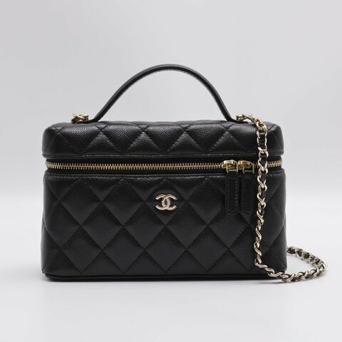 CHANEL LP粒面牛皮手提飯盒包 - 黑金