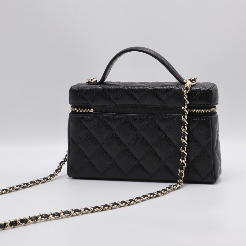 CHANEL LP粒面牛皮手提飯盒包 - 黑金-1