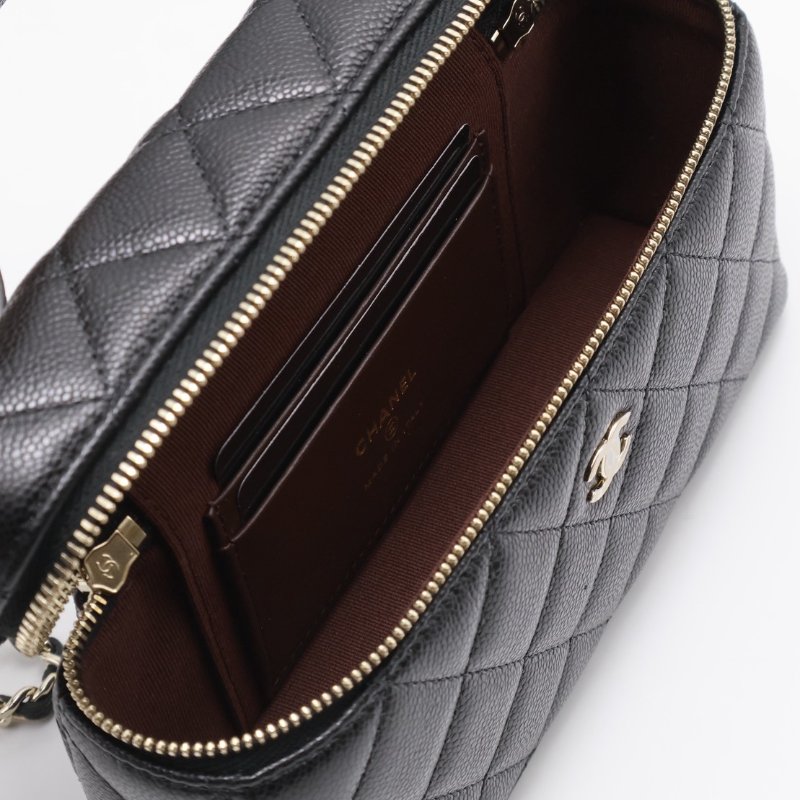 CHANEL LP粒面牛皮手提飯盒包 - 黑金-3