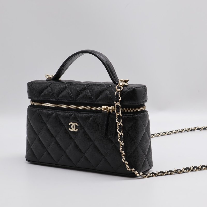 CHANEL LP粒面牛皮手提飯盒包 - 黑金-7