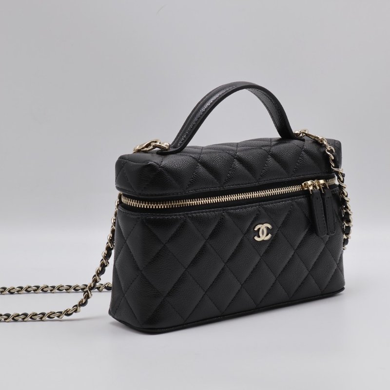 CHANEL LP粒面牛皮手提飯盒包 - 黑金-8