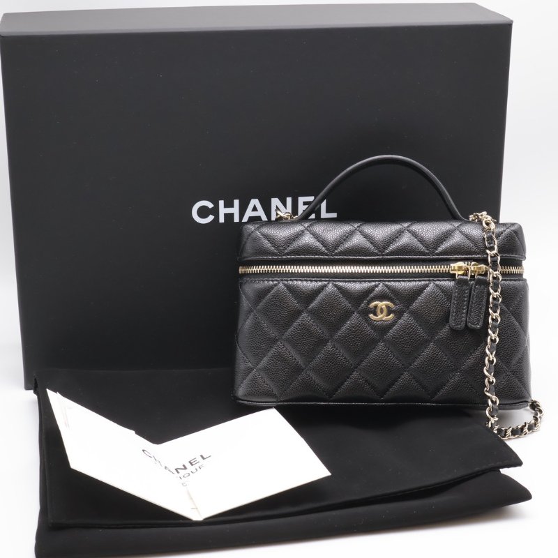 CHANEL LP粒面牛皮手提飯盒包 - 黑金-9