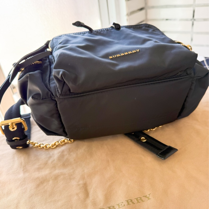 二手BURBERRY黑色金鏈尼龍中款雙肩包後背包Rucksack-7