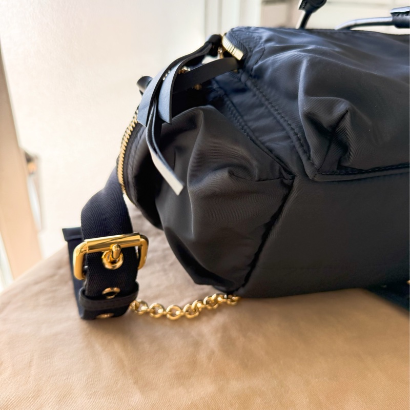 二手BURBERRY黑色金鏈尼龍中款雙肩包後背包Rucksack-8