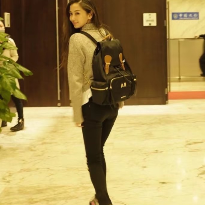 二手BURBERRY黑色金鏈尼龍中款雙肩包後背包Rucksack-10