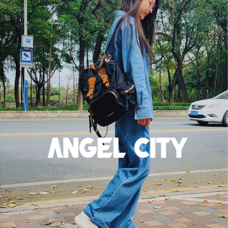 二手BURBERRY黑色金鏈尼龍中款雙肩包後背包Rucksack-12