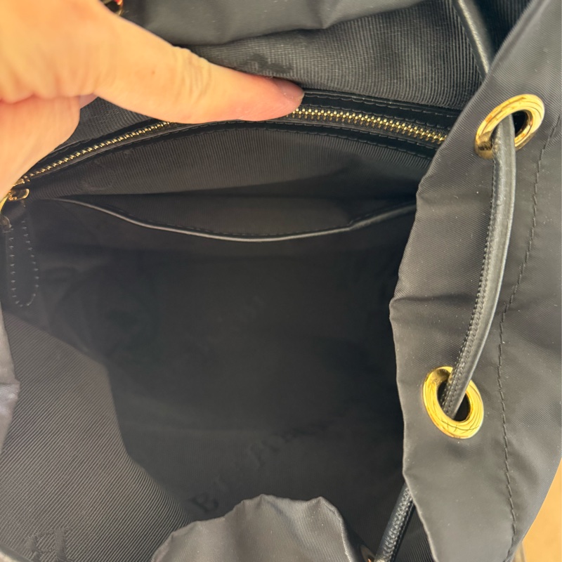 二手BURBERRY黑色金鏈尼龍中款雙肩包後背包Rucksack-16