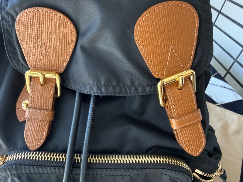 二手BURBERRY黑色金鏈尼龍中款雙肩包後背包Rucksack-20