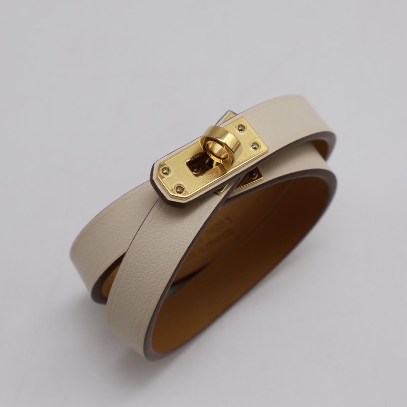 HERMES Mini kelly雙圈手環 - T2奶油白金 B-0