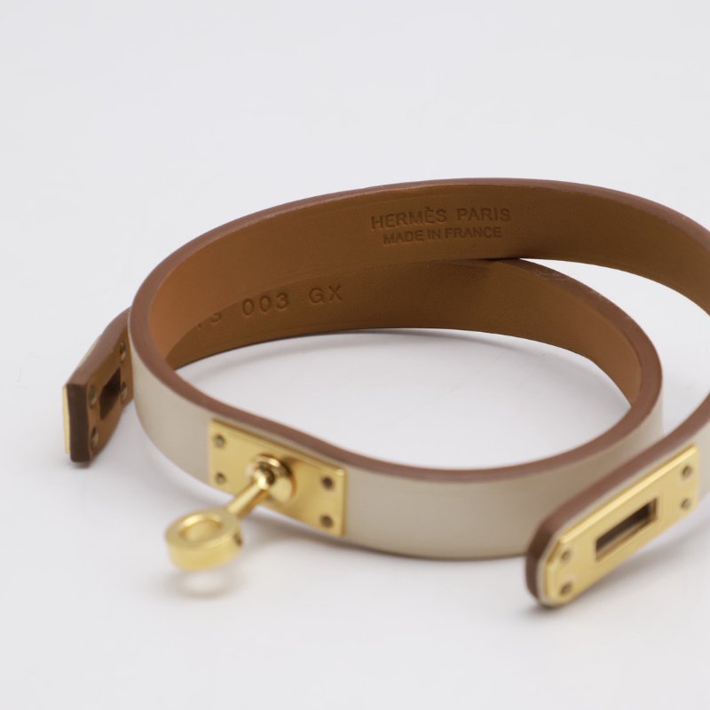 HERMES Mini kelly雙圈手環 - T2奶油白金 B-3