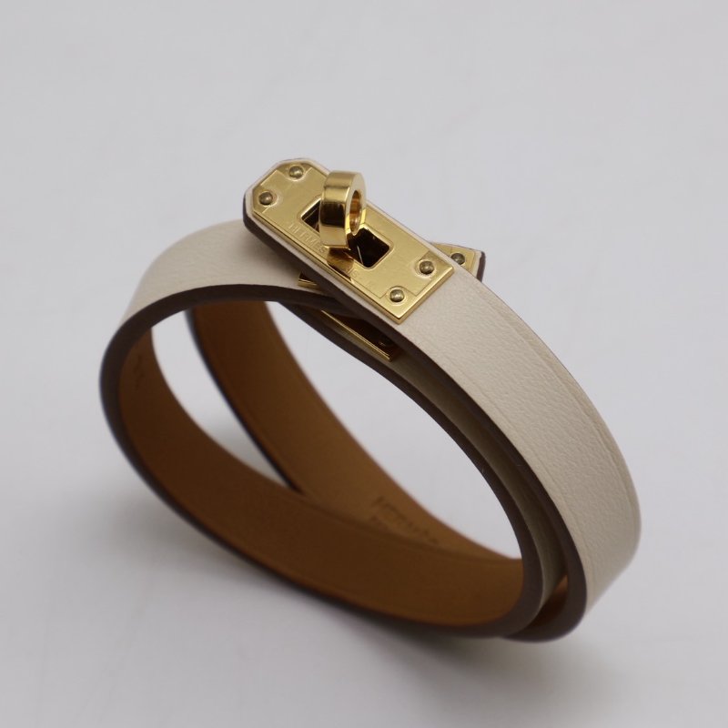 HERMES Mini kelly雙圈手環 - T2奶油白金 B-5