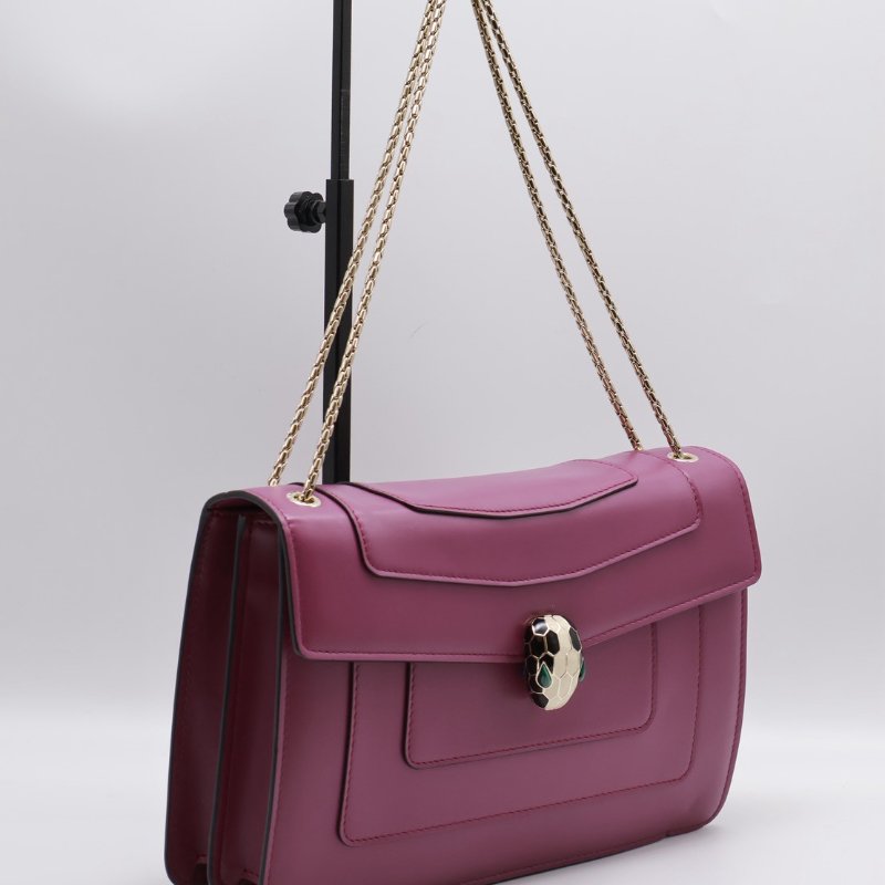 BVLGARI Serpenti forever蛇頭肩背包 - 紫紅-9