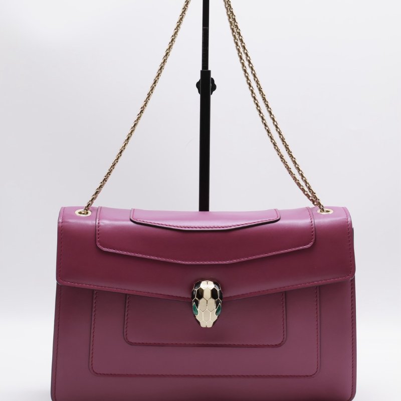 BVLGARI Serpenti forever蛇頭肩背包 - 紫紅-10