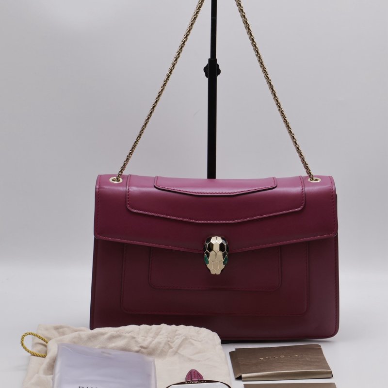 BVLGARI Serpenti forever蛇頭肩背包 - 紫紅-11