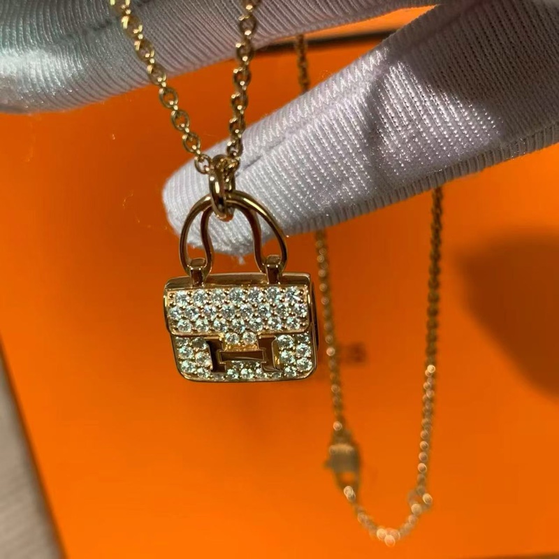 Hermes愛馬仕constance康康新款玫瑰金滿鑽項鍊,2025購入-4