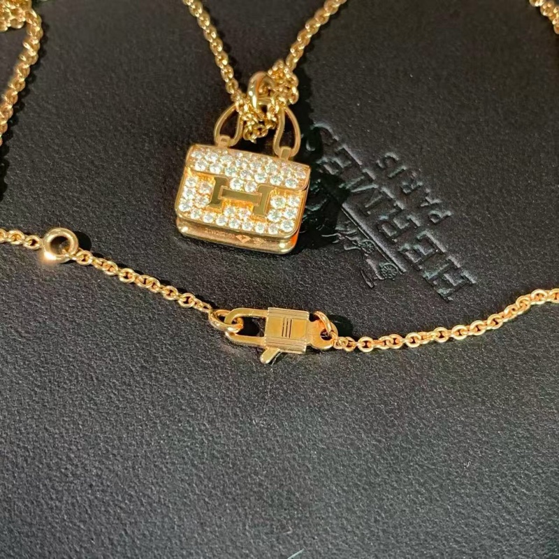 Hermes愛馬仕constance康康新款玫瑰金滿鑽項鍊,2025購入-6