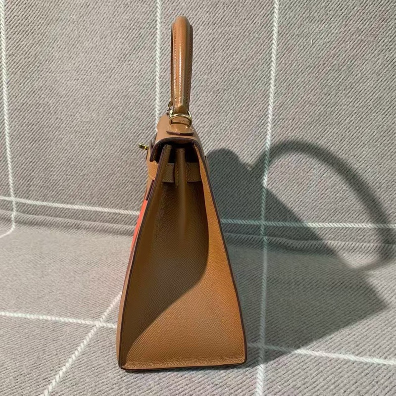 Hermes愛馬仕kelly28金棕色三拼皮限量D刻,最經典有辨識度的「H」超牛三拼皮無縫拼接工藝!-7