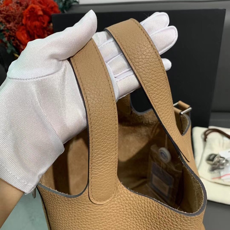 Hermes愛馬仕水桶18奶茶色tc皮銀扣Z刻 菜籃子-3