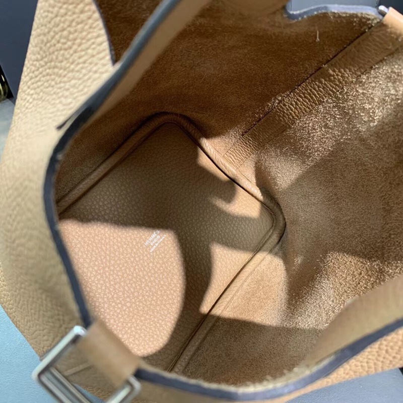 Hermes愛馬仕水桶18奶茶色tc皮銀扣Z刻 菜籃子-4