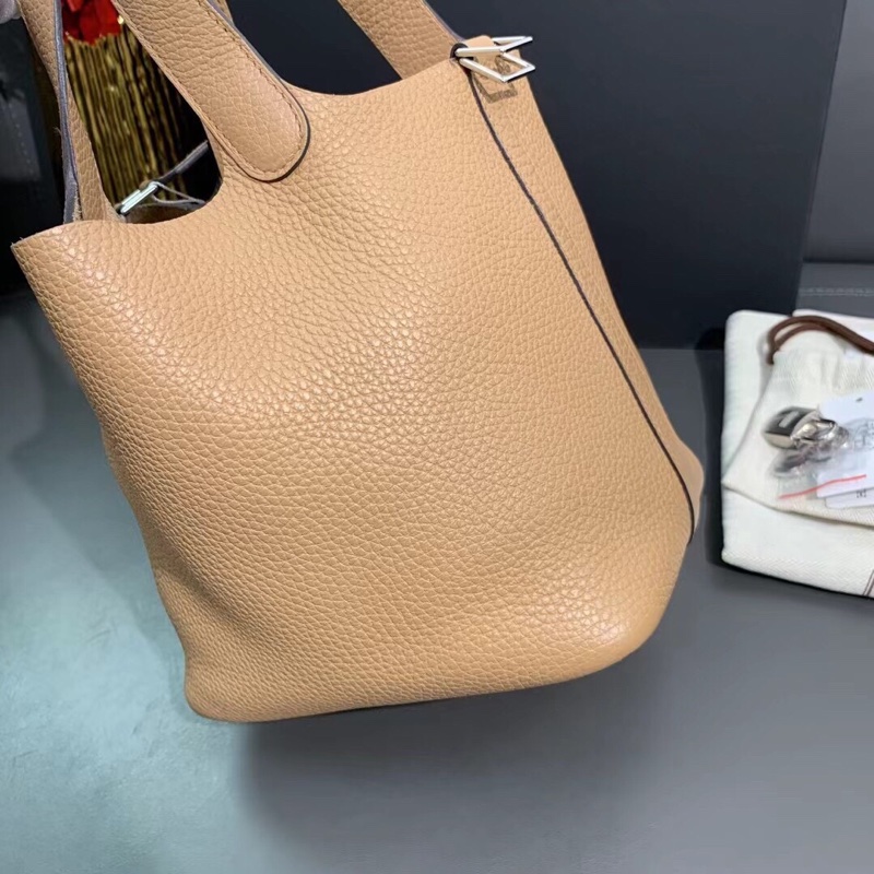 Hermes愛馬仕水桶18奶茶色tc皮銀扣Z刻 菜籃子-8