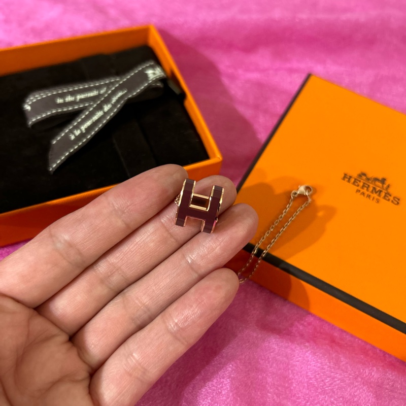 HERMES 愛馬仕H項鍊 典雅酒紅色🌺有盒有緞帶🎀-1