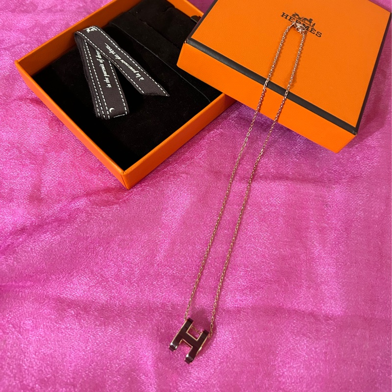HERMES 愛馬仕H項鍊 典雅酒紅色🌺有盒有緞帶🎀-5