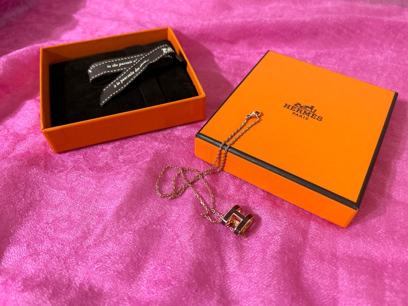 HERMES 愛馬仕H項鍊 典雅酒紅色🌺有盒有緞帶🎀-7