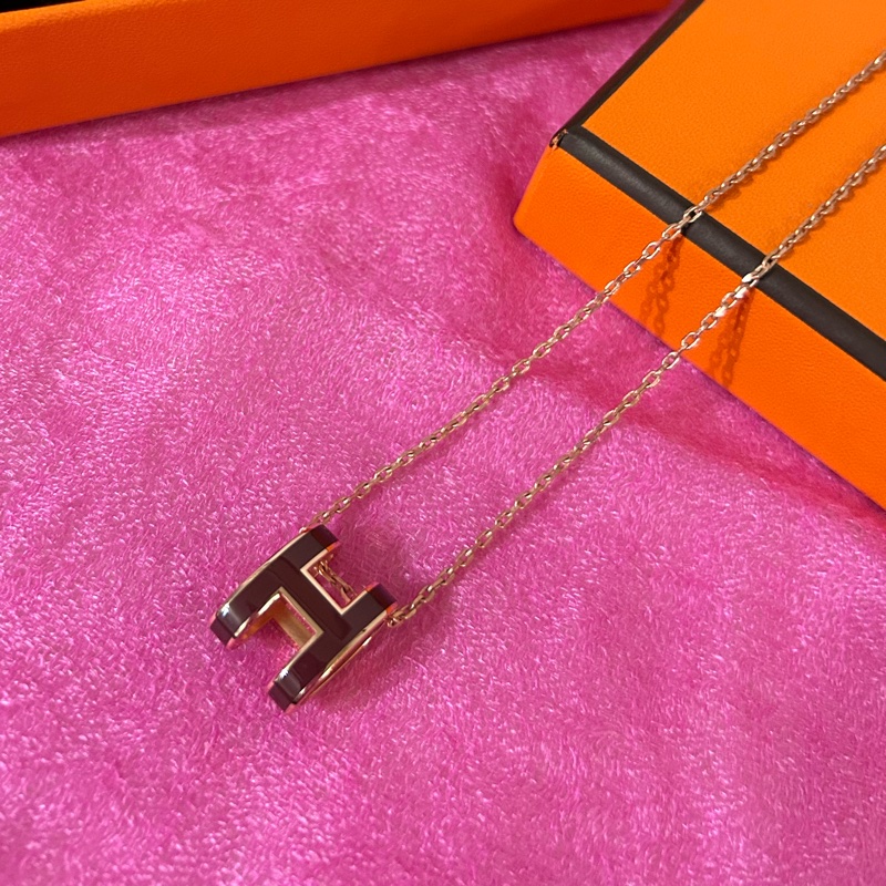 HERMES 愛馬仕H項鍊 典雅酒紅配金🌺有盒有緞帶🎀-14