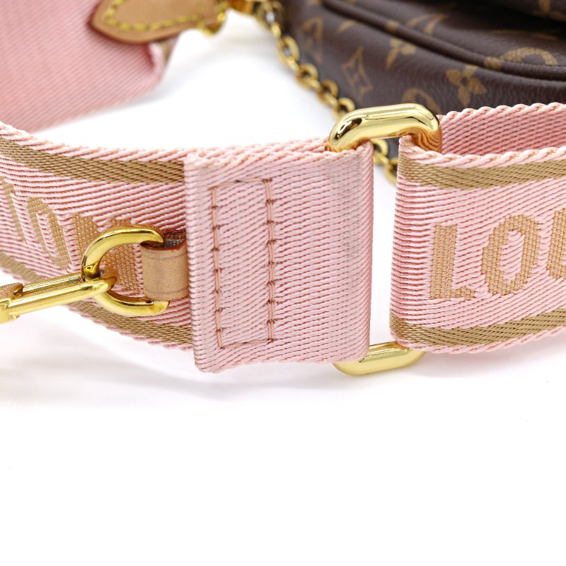 Louis Vuitton 路易威登 Multi Pochette 三合一  經典老花 棕色 搭配粉色緹花背帶  塗層帆布 麻將包 肩背包-5