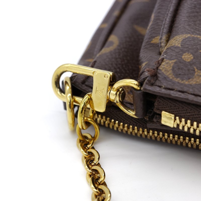 Louis Vuitton 路易威登 Multi Pochette 三合一  經典老花 棕色 搭配粉色緹花背帶  塗層帆布 麻將包 肩背包-9