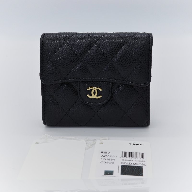 Chanel 香奈兒 經典翻蓋 黑色 魚子醬牛皮 卡夾-0