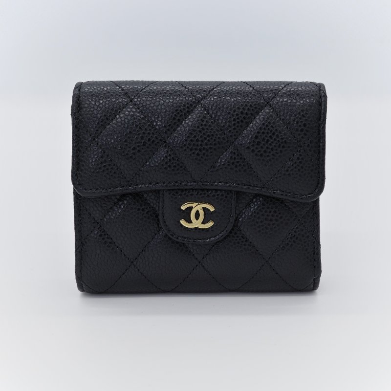 Chanel 香奈兒 經典翻蓋 黑色 魚子醬牛皮 卡夾-2