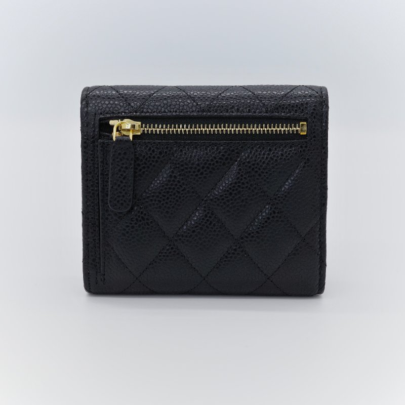 Chanel 香奈兒 經典翻蓋 黑色 魚子醬牛皮 卡夾-3