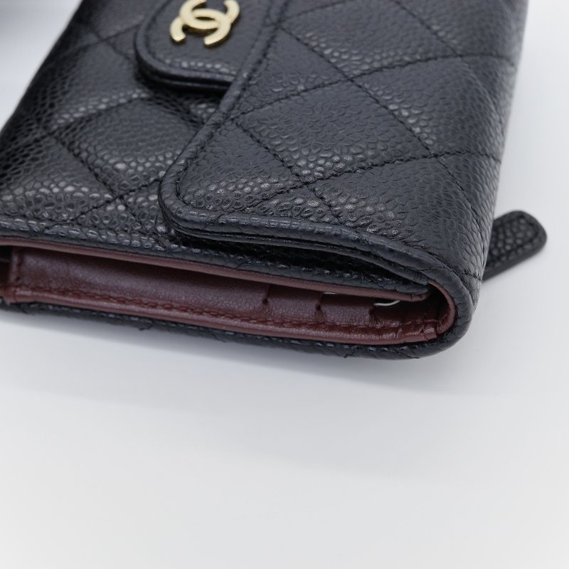 Chanel 香奈兒 經典翻蓋 黑色 魚子醬牛皮 卡夾-9