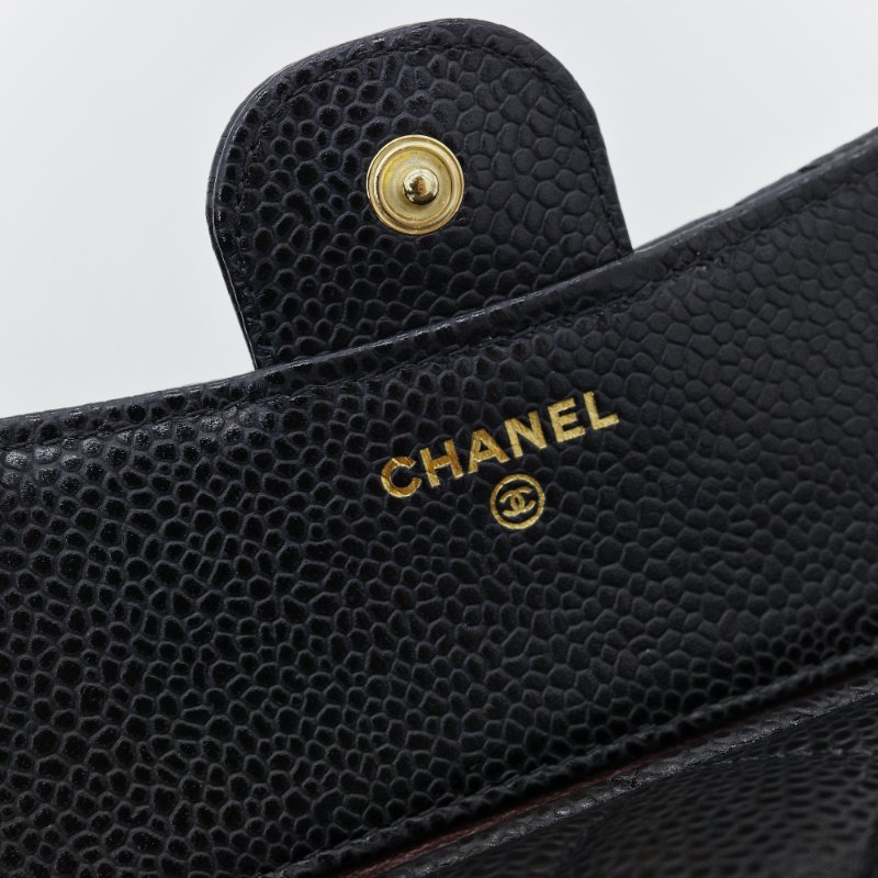Chanel 香奈兒 經典翻蓋 黑色 魚子醬牛皮 卡夾-10
