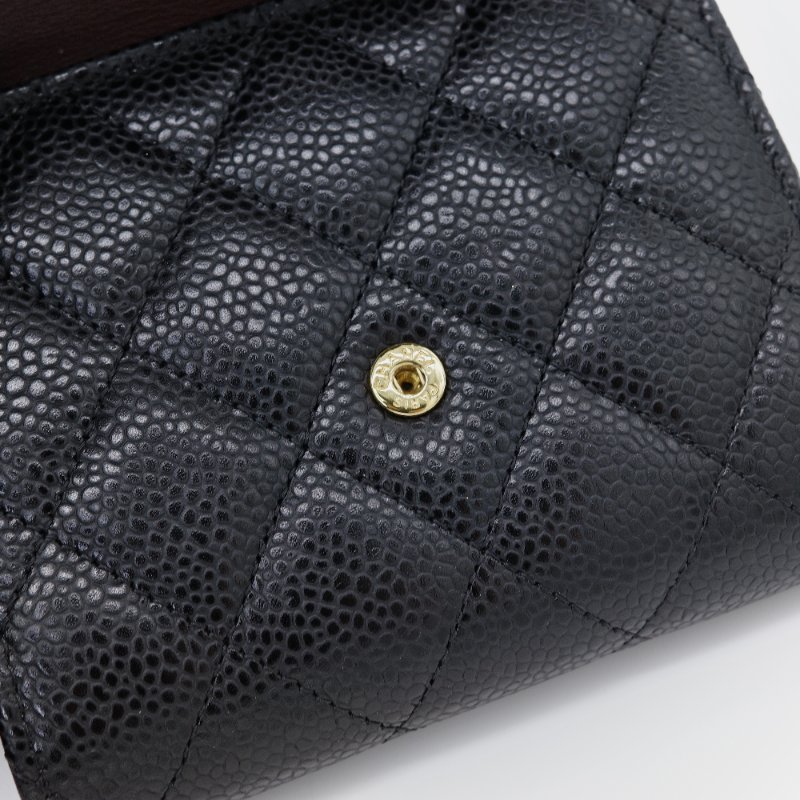 Chanel 香奈兒 經典翻蓋 黑色 魚子醬牛皮 卡夾-11